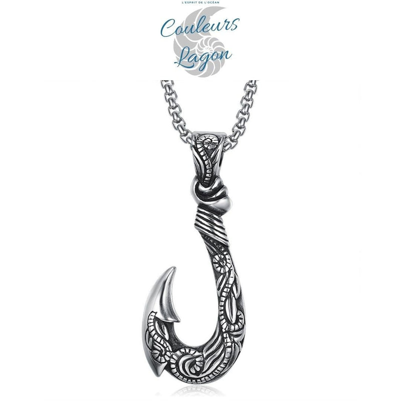 Pendentif Vintage Acier Inoxydable au Titane Hameçon Viking Ocean - Couleurs Lagon