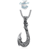 face avant - Pendentif Vintage Acier Inoxydable au Titane Hameçon Viking Ocean - Couleurs Lagon