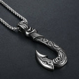 3/4 gauche - Pendentif Vintage Acier Inoxydable au Titane Hameçon Viking Ocean - Couleurs Lagon