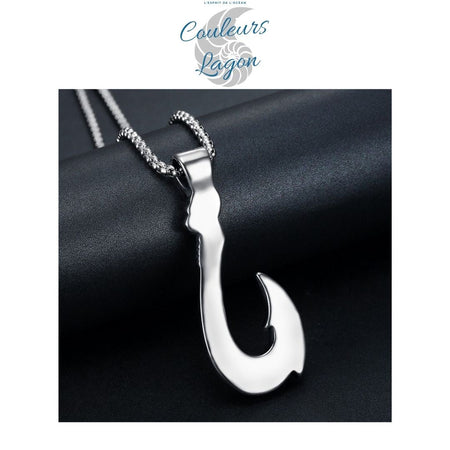 dos - Pendentif Vintage Acier Inoxydable au Titane Hameçon Viking Ocean - Couleurs Lagon