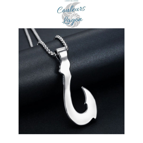 dos - Pendentif Vintage Acier Inoxydable au Titane Hameçon Viking Ocean - Couleurs Lagon