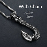avec chaine - Pendentif Vintage Acier Inoxydable au Titane Hameçon Viking Ocean - Couleurs Lagon