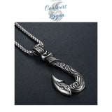 3/4 gauche - Pendentif Vintage Acier Inoxydable au Titane Hameçon Viking Ocean - Couleurs Lagon