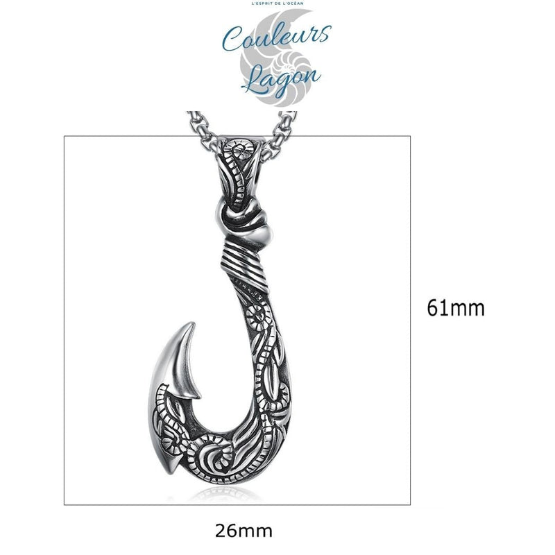 Pendentif Vintage Acier Inoxydable au Titane Hameçon Viking Ocean - Couleurs Lagon
