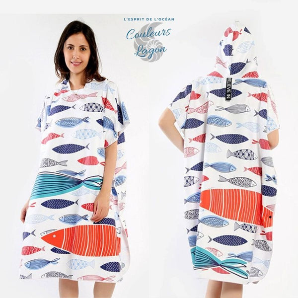 Poncho Peignoir microfibres grande taille BELIEVE IN - Couleurs Lagon