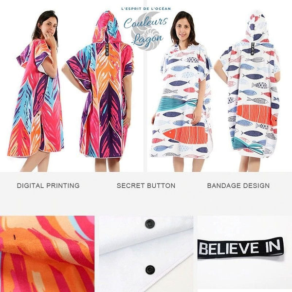 Poncho Peignoir microfibres grande taille BELIEVE IN - Couleurs Lagon