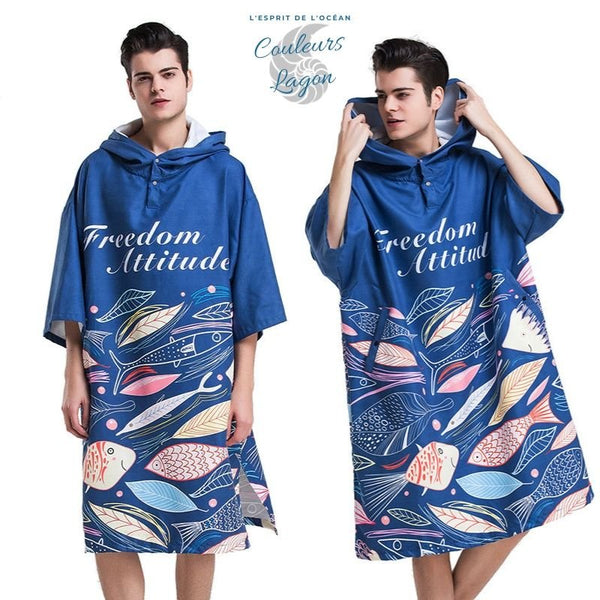 Poncho Peignoir microfibres grande taille FREEDOM ATTITUDE - Couleurs Lagon
