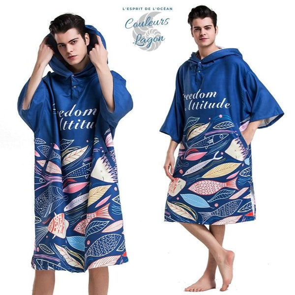 Poncho Peignoir microfibres grande taille FREEDOM ATTITUDE - Couleurs Lagon