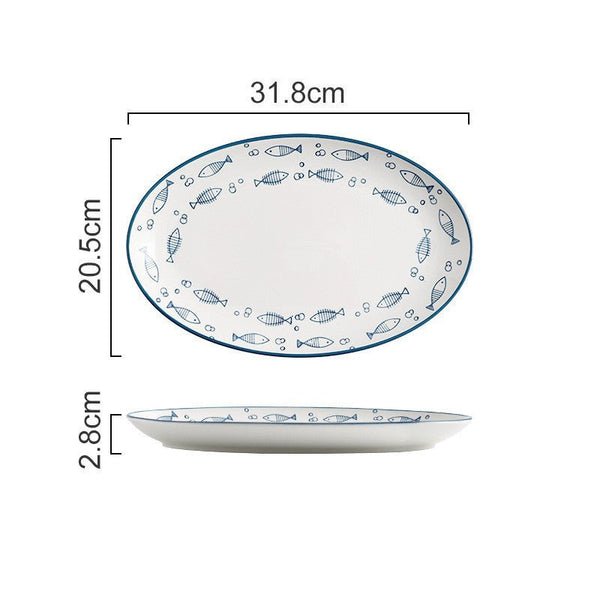 Porcelaine Céramique Haute Qualité Petit POISSON - Couleurs Lagon - plat ovale 2.8x20.5x31.8cm
