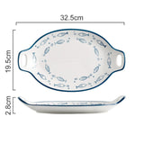 Porcelaine Céramique Haute Qualité Petit POISSON - Couleurs Lagon - plat a oreille ovale 2.8x19.5x32.5cm