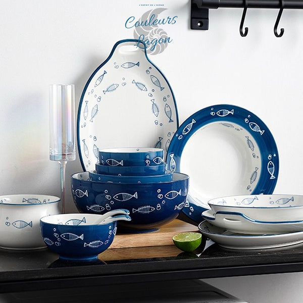Porcelaine Céramique Haute Qualité Petit POISSON - Couleurs Lagon - service