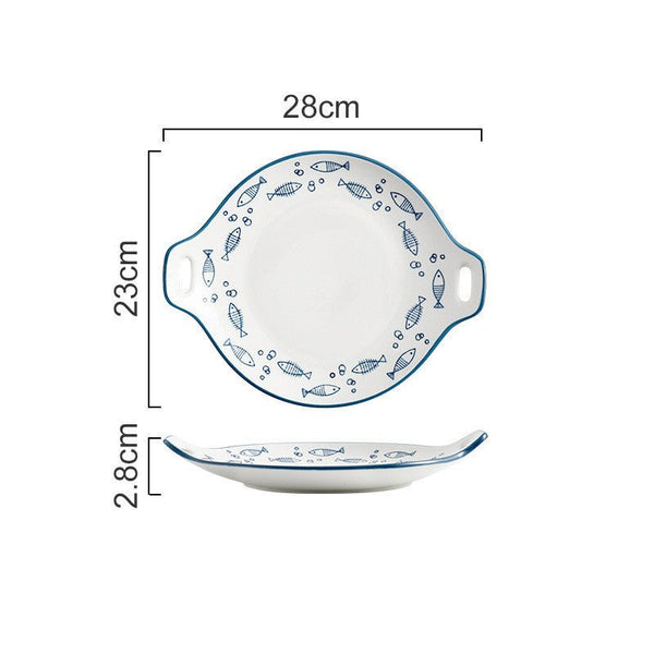 Porcelaine Céramique Haute Qualité Petit POISSON - Couleurs Lagon - plat rond de service a oreilles 2.8x23X28cm