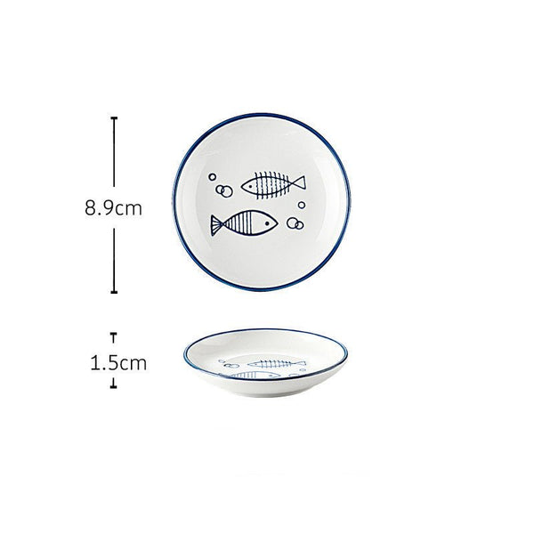 Porcelaine Céramique Haute Qualité Petit POISSON - Couleurs Lagon - assiette à sauce 1.5x8.9cm