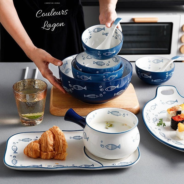 Porcelaine Céramique Haute Qualité Petit POISSON - Couleurs Lagon - bol et plat