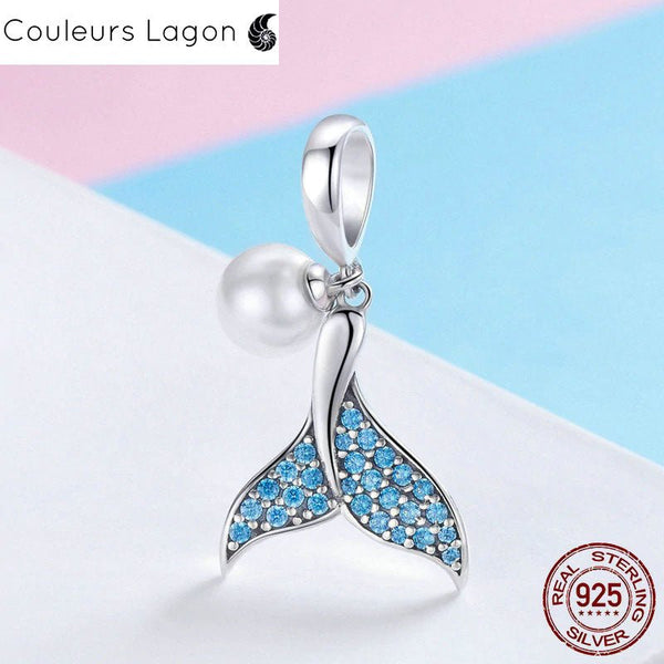 Queue de sirène en argent 925 et Perle - Couleurs Lagon