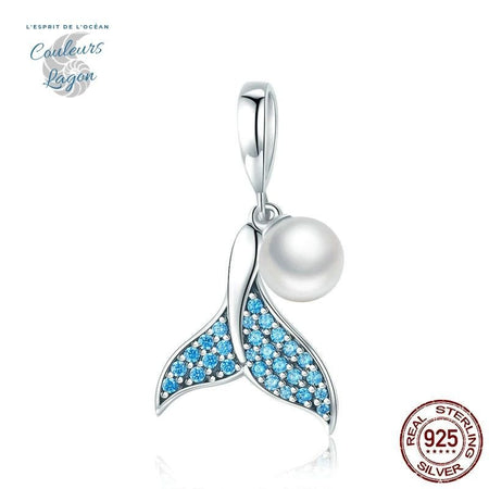 Queue de sirène en argent 925 et Perle - Couleurs Lagon