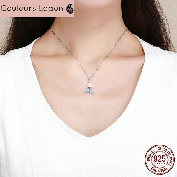 Queue de sirène en argent 925 et Perle - Couleurs Lagon