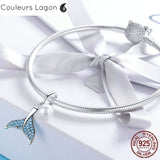Queue de sirène en argent 925 et Perle - Couleurs Lagon