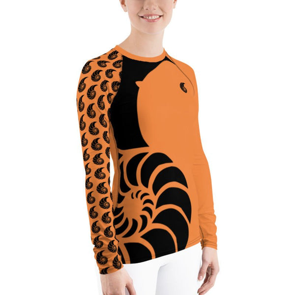 Top surf femme anti-UV UPF50+ orange coupe ajustée — Couleurs Lagon