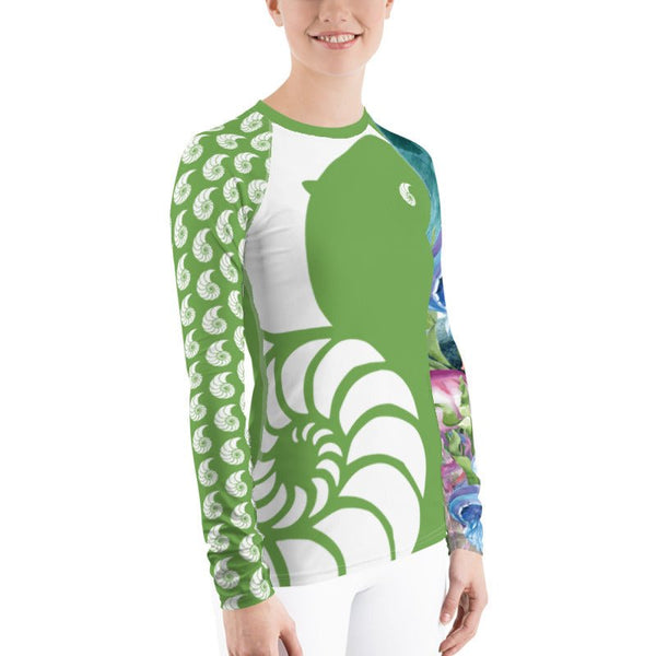 Top surf femme anti-UV UPF50+ coupe ajustée — Couleurs Lagon PM1-GREEN