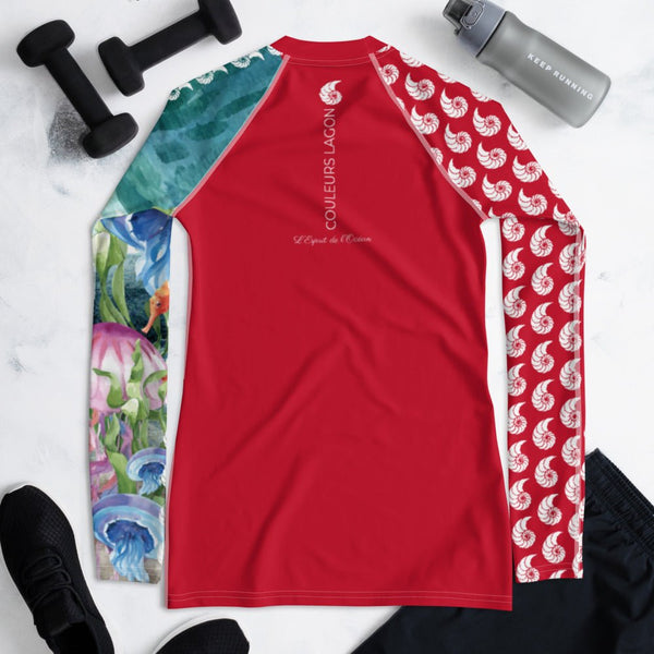 Rashguard femme manches longues rouge PM1-RED protection solaire — Couleurs Lagon
