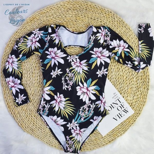 Rashguard Kite Surf Manche Longue Dos Nu FLORAL - Couleurs Lagon - avant