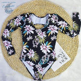 Rashguard Kite Surf Manche Longue Dos Nu FLORAL - Couleurs Lagon - avant