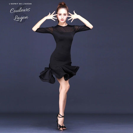Robe de Danse Latine Manches Courtes Jupe à Volant - Couleurs Lagon