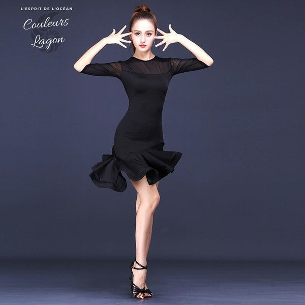 Robe de Danse Latine Manches Courtes Jupe à Volant - Couleurs Lagon