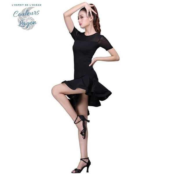 Robe de Danse Latine Manches Courtes Jupe à Volant - Couleurs Lagon