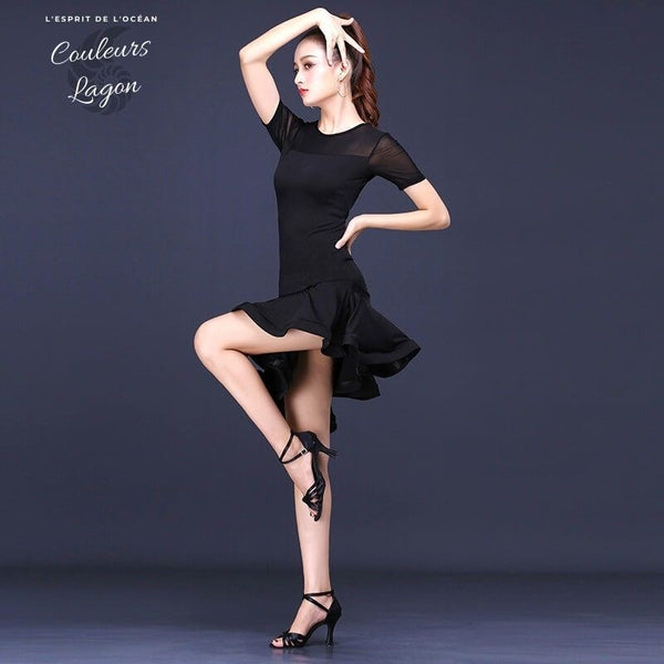 Robe de Danse Latine Manches Courtes Jupe à Volant - Couleurs Lagon