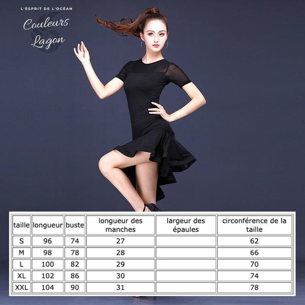 Robe de Danse Latine Manches Courtes Jupe à Volant - Couleurs Lagon