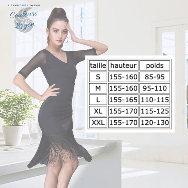 Robe de Danse Latine Sexy Manches mi longues Jupe à Franges - Couleurs Lagon