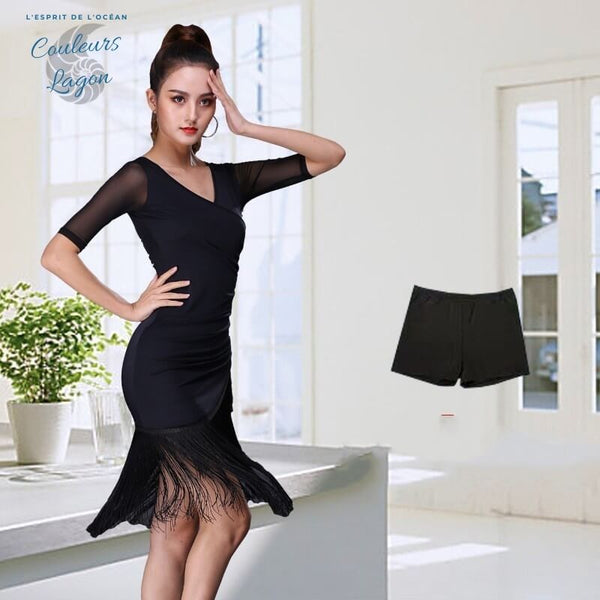 Robe de Danse Latine Sexy Manches mi longues Jupe à Franges - Couleurs Lagon
