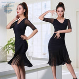 Robe de Danse Latine Sexy Manches mi longues Jupe à Franges - Couleurs Lagon