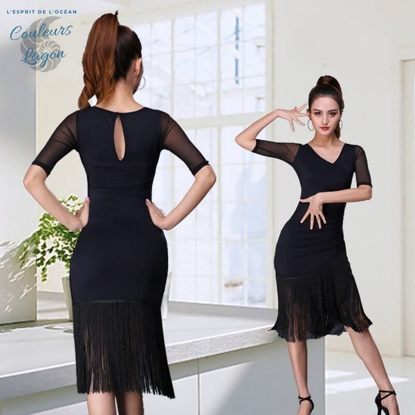 Robe de Danse Latine Sexy Manches mi longues Jupe à Franges - Couleurs Lagon