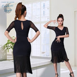 Robe de Danse Latine Sexy Manches mi longues Jupe à Franges - Couleurs Lagon