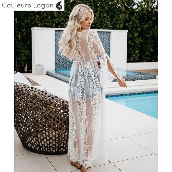 Robe de plage Longue Crochet PRAIA 2 - Couleurs Lagon