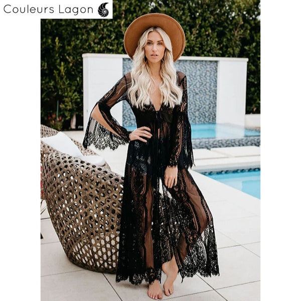 Robe de plage Longue Crochet PRAIA 2 - Couleurs Lagon