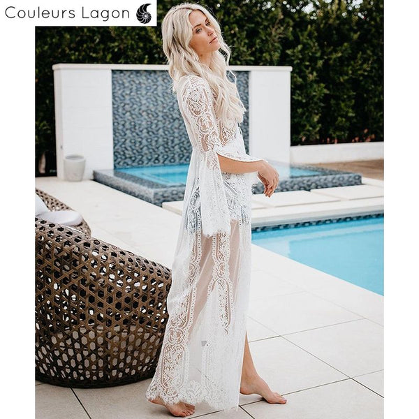 Robe de plage Longue Crochet PRAIA 2 - Couleurs Lagon