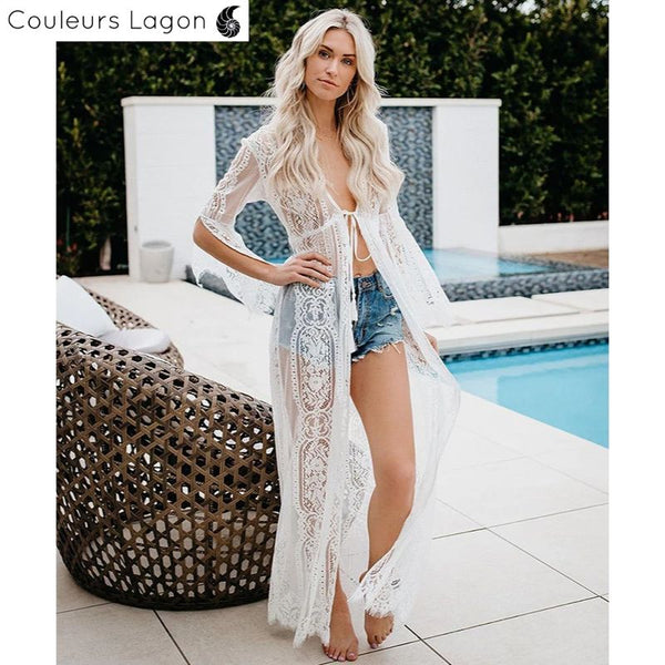 Robe de plage Longue Crochet PRAIA 2 - Couleurs Lagon