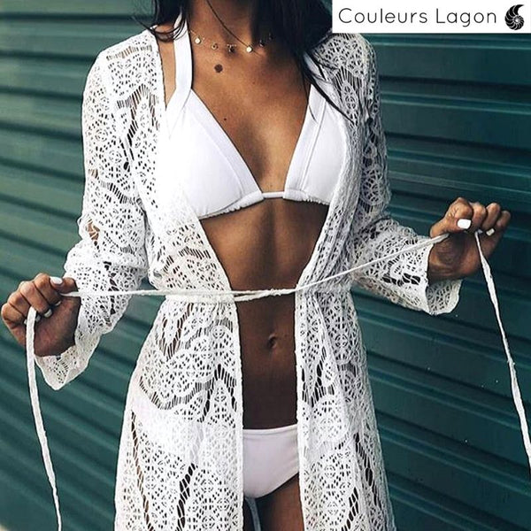 Robe de plage Longue Crochet SAIDA DE PRAIA - Couleurs Lagon