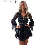 Robe en mousseline Criss Cross Crochet Dentelle à manches longues - Couleurs Lagon