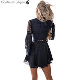 Robe en mousseline Criss Cross Crochet Dentelle à manches longues - Couleurs Lagon