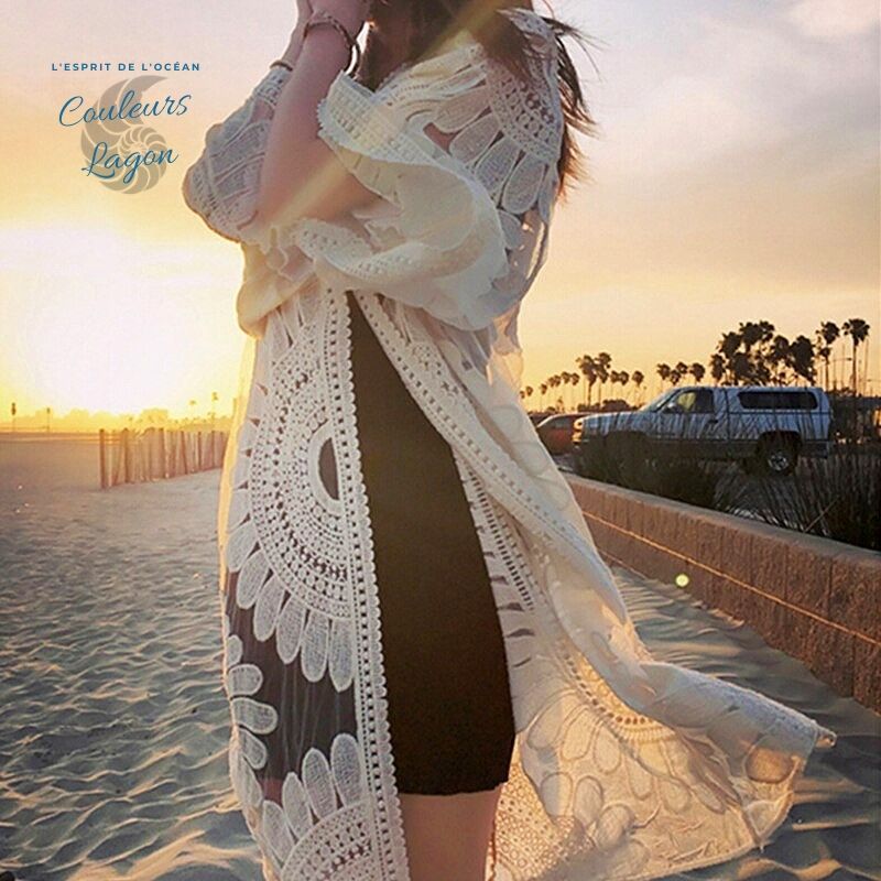 Robe Tunique de plage Crochet HELIANTE - Couleurs Lagon