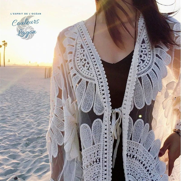 Robe Tunique de plage Crochet HELIANTE - Couleurs Lagon