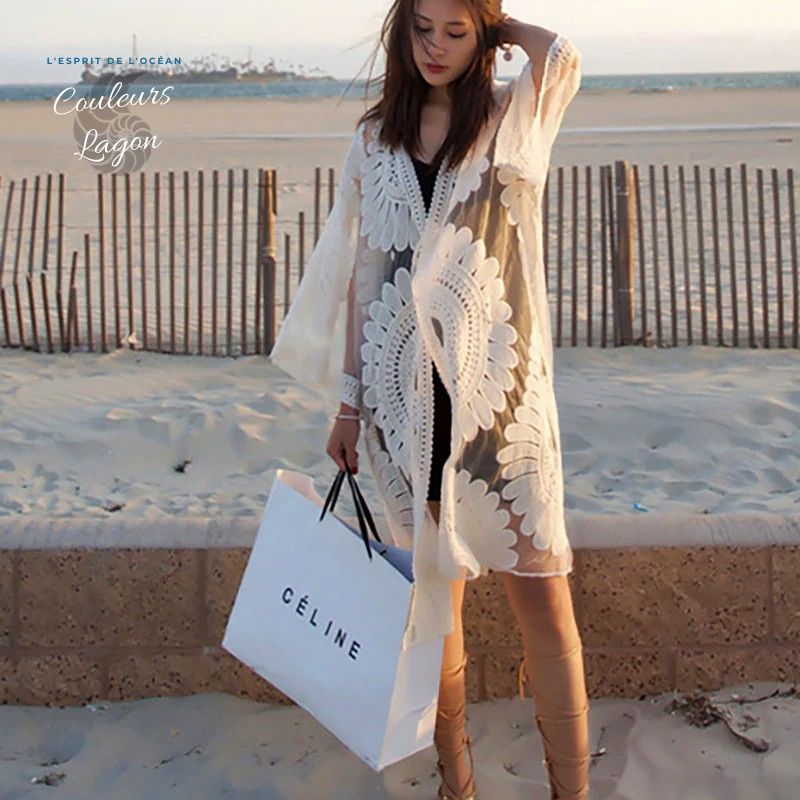 Robe Tunique de plage Crochet HELIANTE - Couleurs Lagon