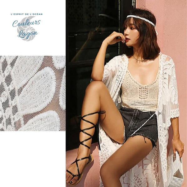 Robe Tunique de plage Crochet HELIANTE - Couleurs Lagon