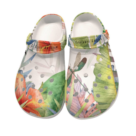 Sabots Femmes Blanc Floral Hibiscus 2 - Couleurs Lagon