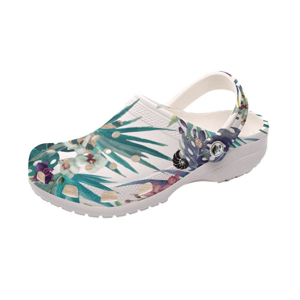 Sabots Femmes Blanc Floral Libellule - Couleurs Lagon